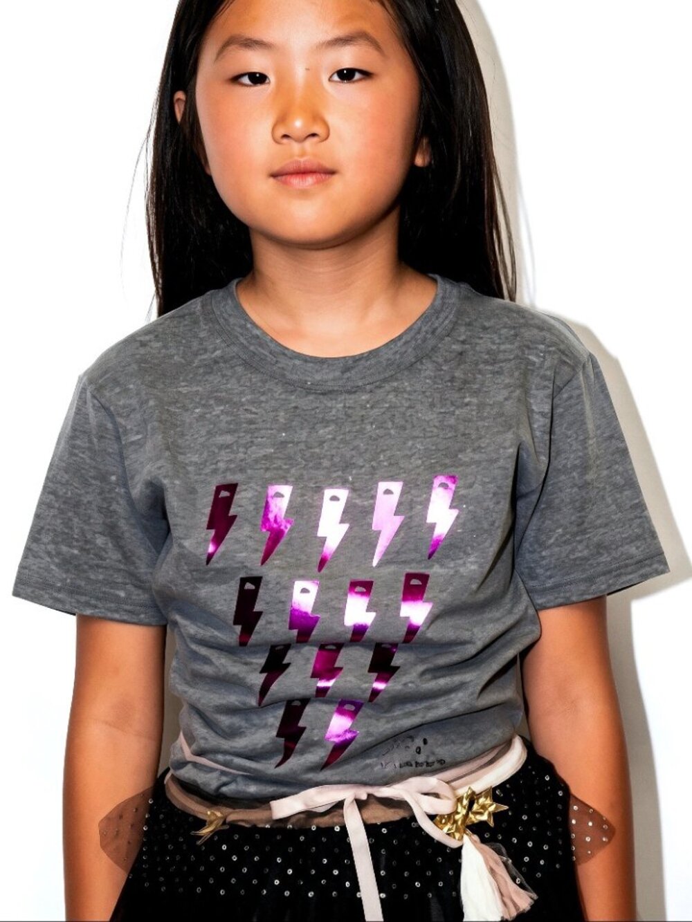 NWT HTF Atsuyo et Akiko Baby Tee Hot Pink Metallic Foil Lightning Bolt, Size 2T